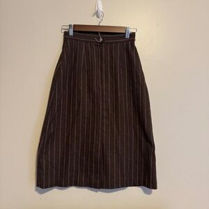 A M Creations Pinstripe A-Line Midi Skirt Size 7/8 Brown Wool Blend